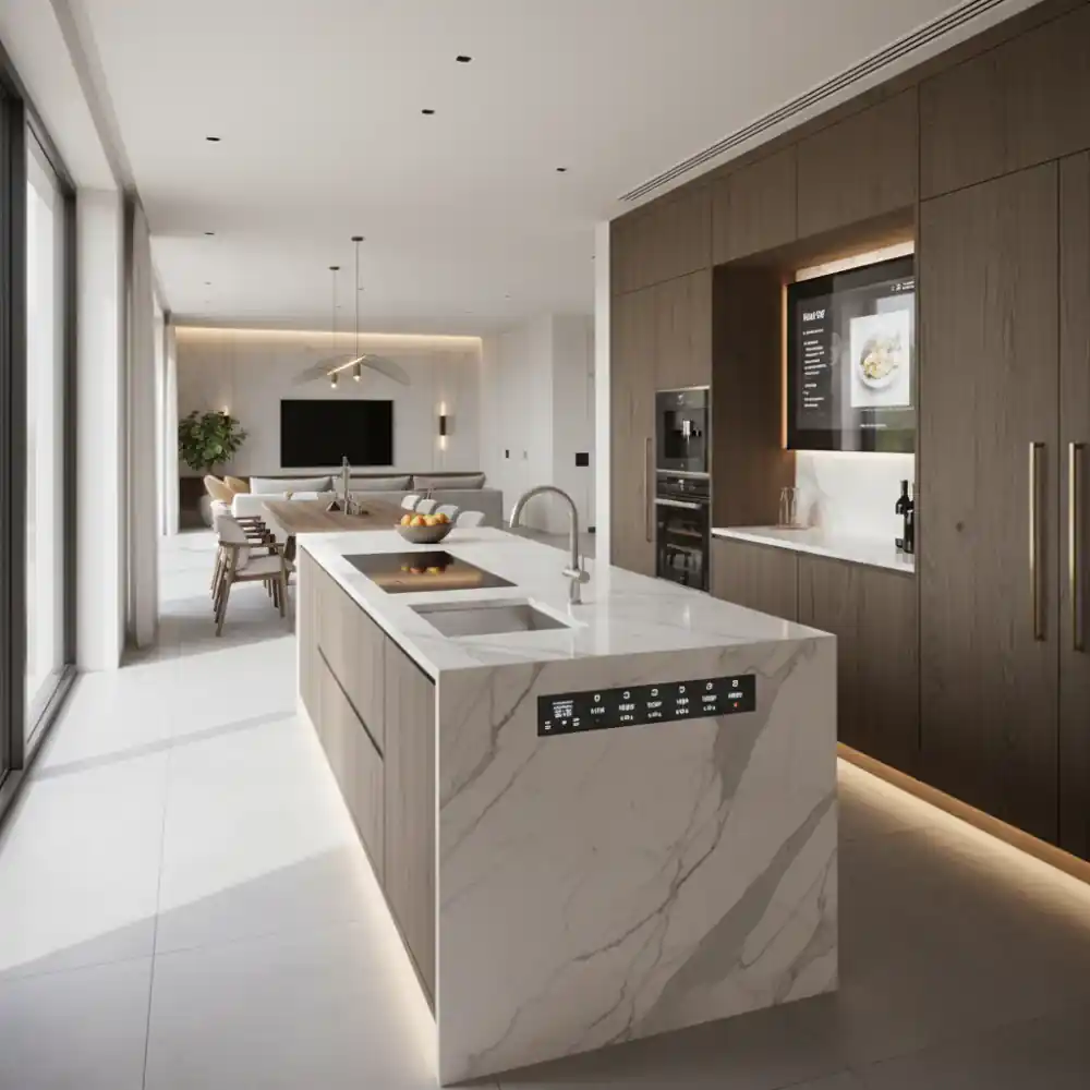 Cocina abierta de alto nivel con isla y domótica